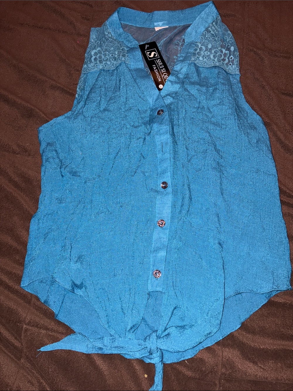 Blue Sleeveless Tie-Front Blouse juniors  size large